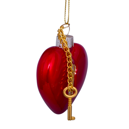 Ornament glass red opal heart with key lock H6.5cm
