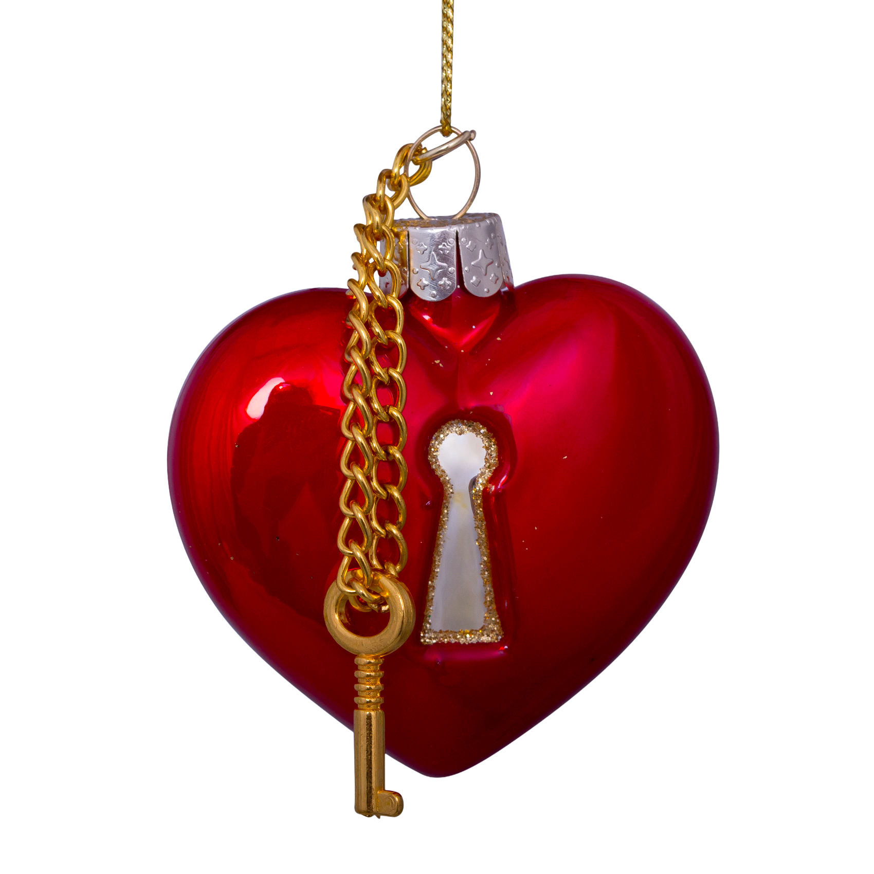 Ornament glass red opal heart with key lock H6.5cm
