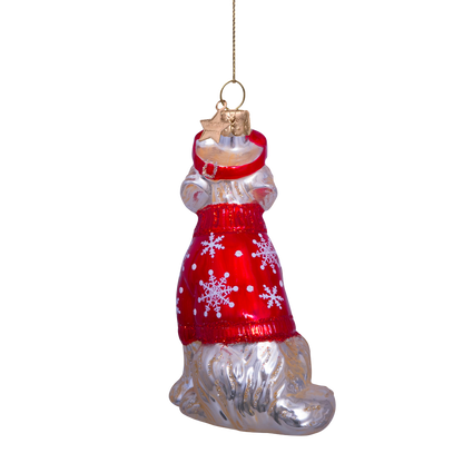 Ornament glass blond golden retriever w/ ski outfit H9.5cm