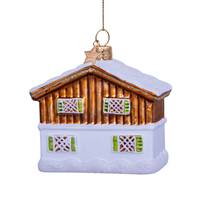 Dekorative Skihütte aus Glas, Höhe 7,5 cm