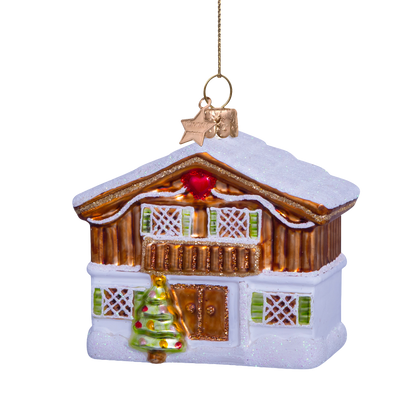 Dekorative Skihütte aus Glas, Höhe 7,5 cm