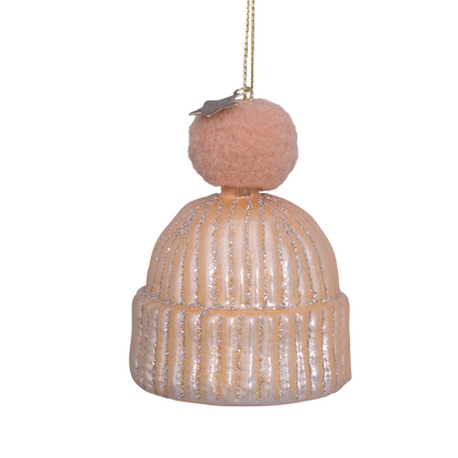 Ornament aus Champagner-Opalglas mit Pompon, Höhe 7,5 cm