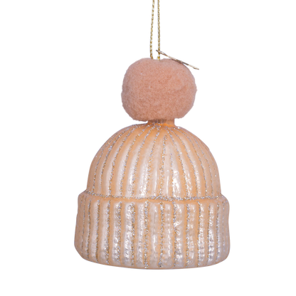 Ornament aus Champagner-Opalglas mit Pompon, Höhe 7,5 cm