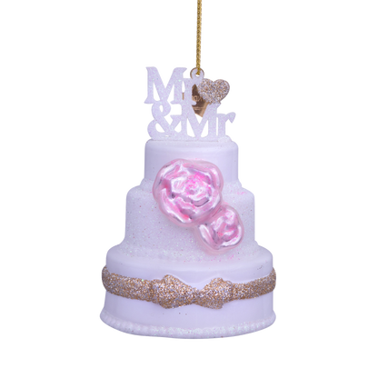 Ornament glass white wedding cake Mr&Mr H9cm#