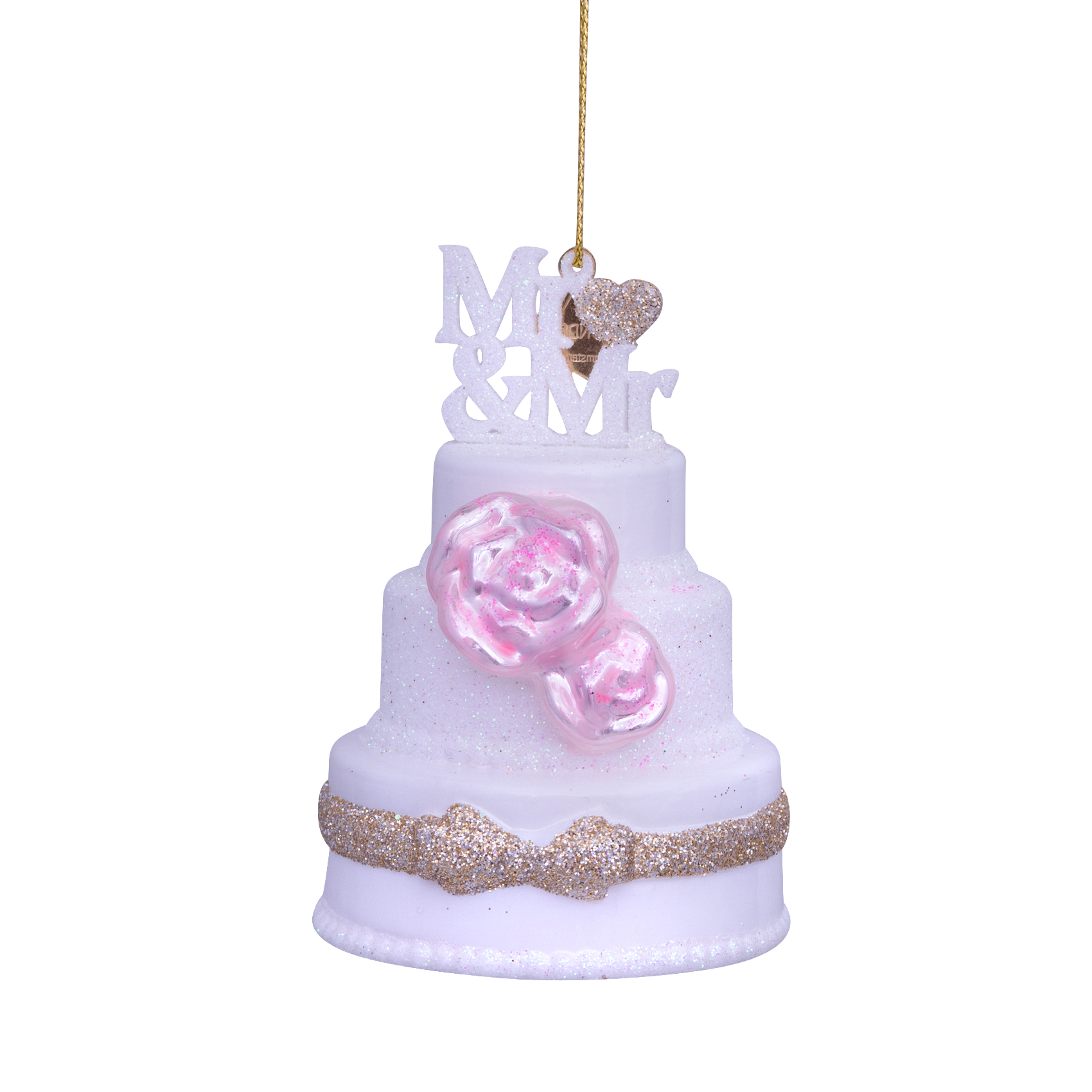 Ornament glass white wedding cake Mr&Mr H9cm#