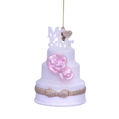 Ornament glass white wedding cake Mr&Mr H9cm#