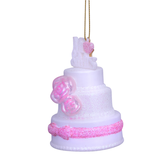 Ornament glass white wedding cake Mr&Mrs H9cm#