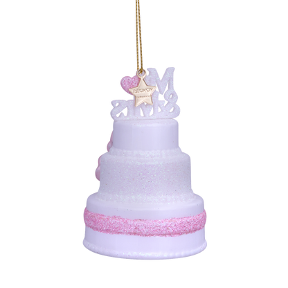 Ornament glass white wedding cake Mr&Mrs H9cm#