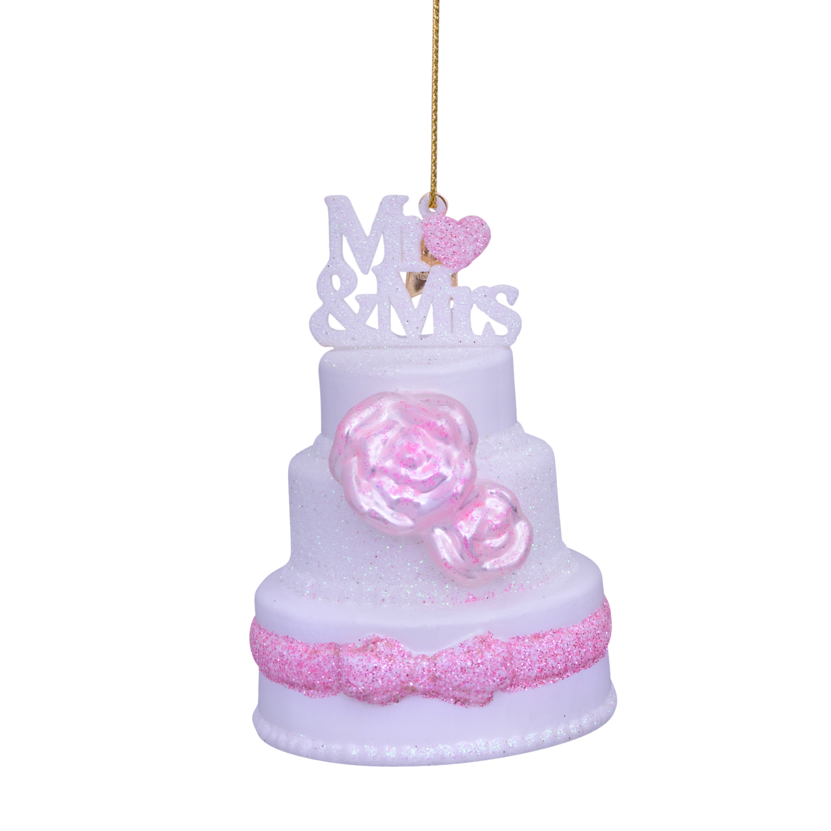 Ornament glass white wedding cake Mr&Mrs H9cm#