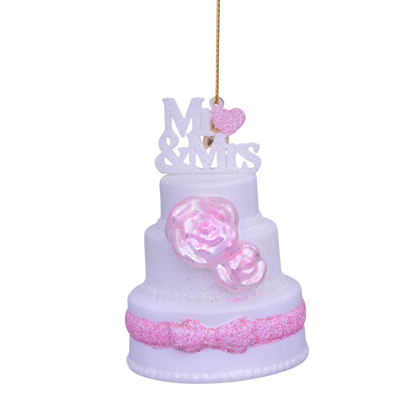 Ornament glass white wedding cake Mr&Mrs H9cm#