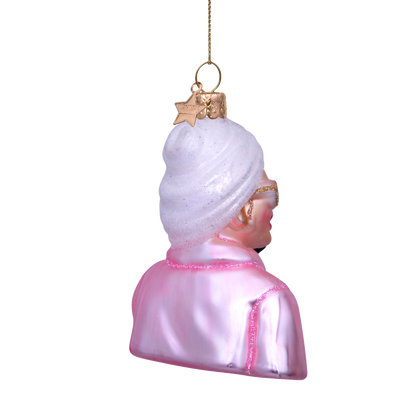 Ornament aus Glas, rosa, entspannende Selbstfürsorge-Mädchen mit Telefon, H9cm