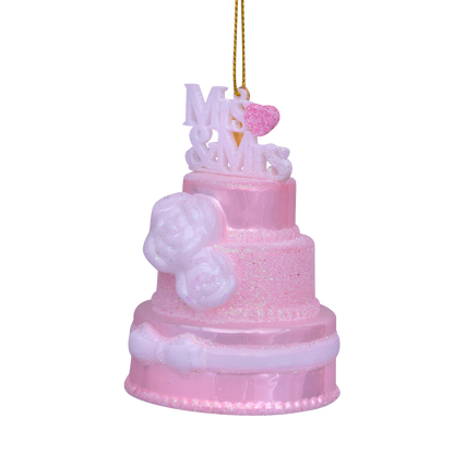 Ornament glass pastel pink wedding cake Mrs&Mrs H9cm#