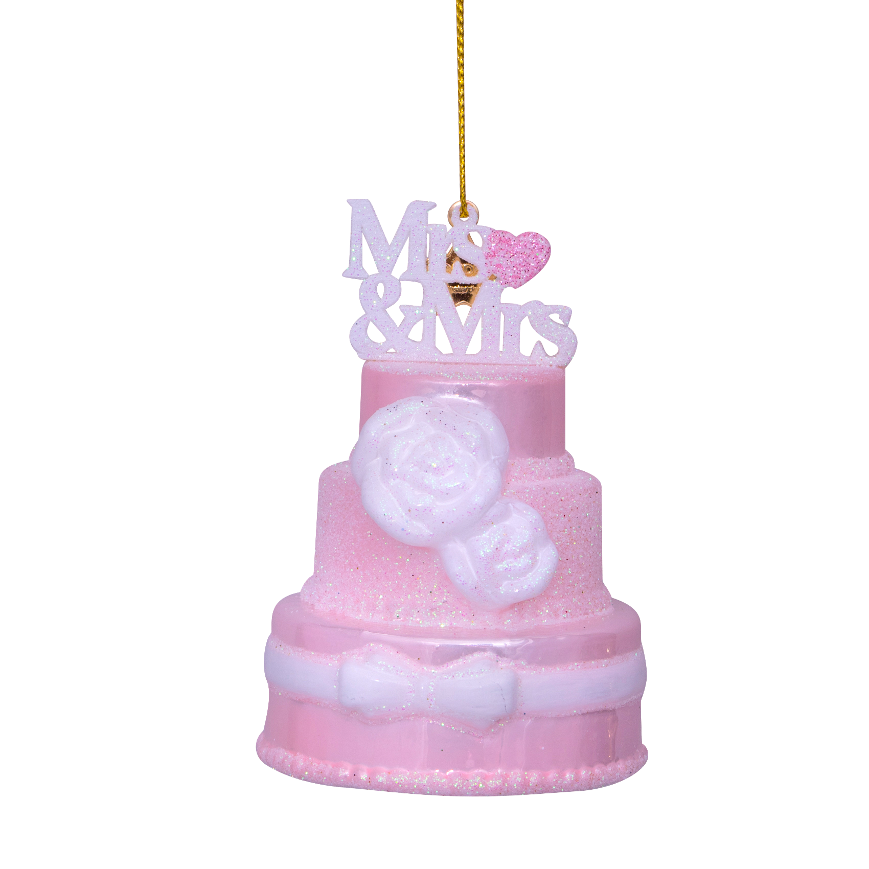 Ornament glass pastel pink wedding cake Mrs&Mrs H9cm#