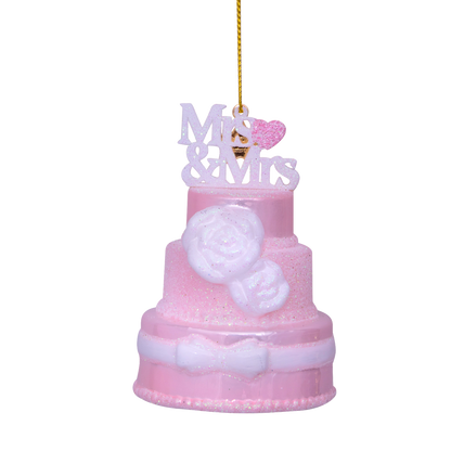 Ornament glass pastel pink wedding cake Mrs&Mrs H9cm#