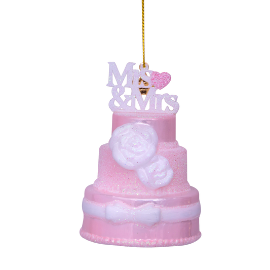 Ornament glass pastel pink wedding cake Mrs&Mrs H9cm#
