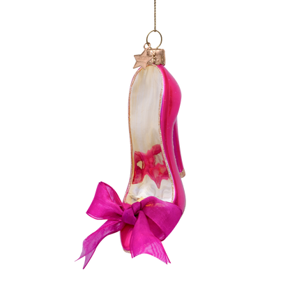 Ornament glass raspberry high heel shoe w/bow H10.5cm
