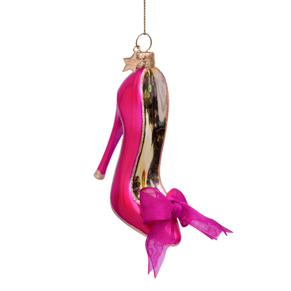 Ornament glass raspberry high heel shoe w/bow H10.5cm