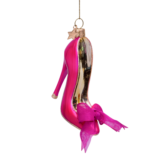 Ornament glass raspberry high heel shoe w/bow H10.5cm