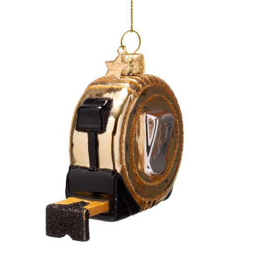 Ornament glass shiny gold tape measure H7.5 cm