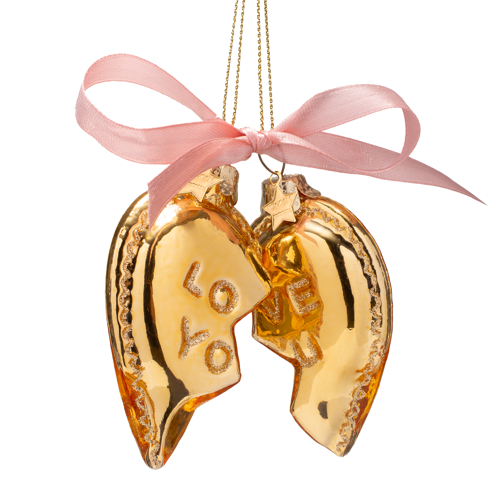 Ornament aus Glas, goldfarben, Herzmotiv „Love You“, Höhe 8,5 cm