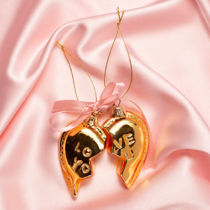 Ornament aus Glas, goldfarben, Herzmotiv „Love You“, Höhe 8,5 cm