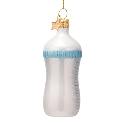 Ornament glass blue baby drinking bottle H10.5cm