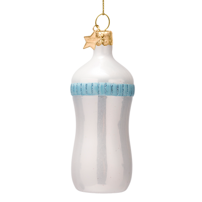 Ornament glass blue baby drinking bottle H10.5cm