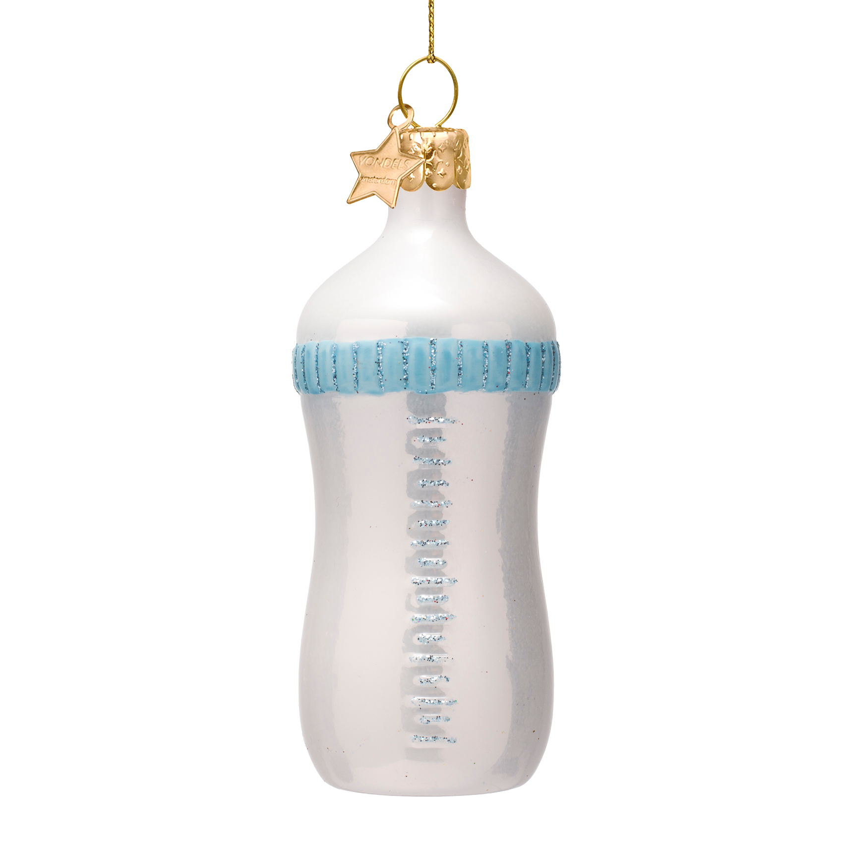 Ornament glass blue baby drinking bottle H10.5cm