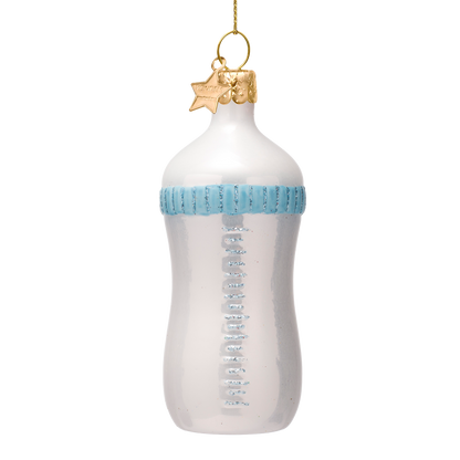 Ornament glass blue baby drinking bottle H10.5cm