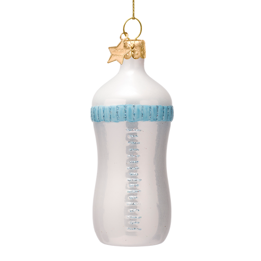 Ornament glass blue baby drinking bottle H10.5cm