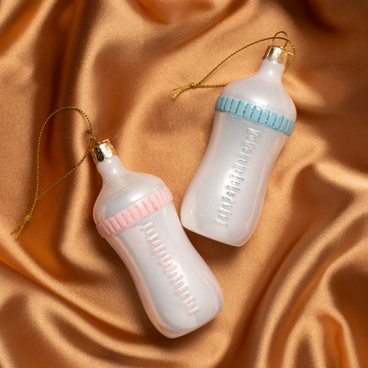 Ornament glass blue baby drinking bottle H10.5cm