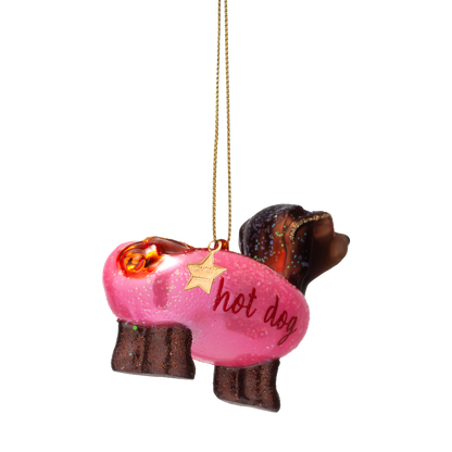 Ornament aus Glas, kaugummirosa Hotdog-Dackel, H6cm