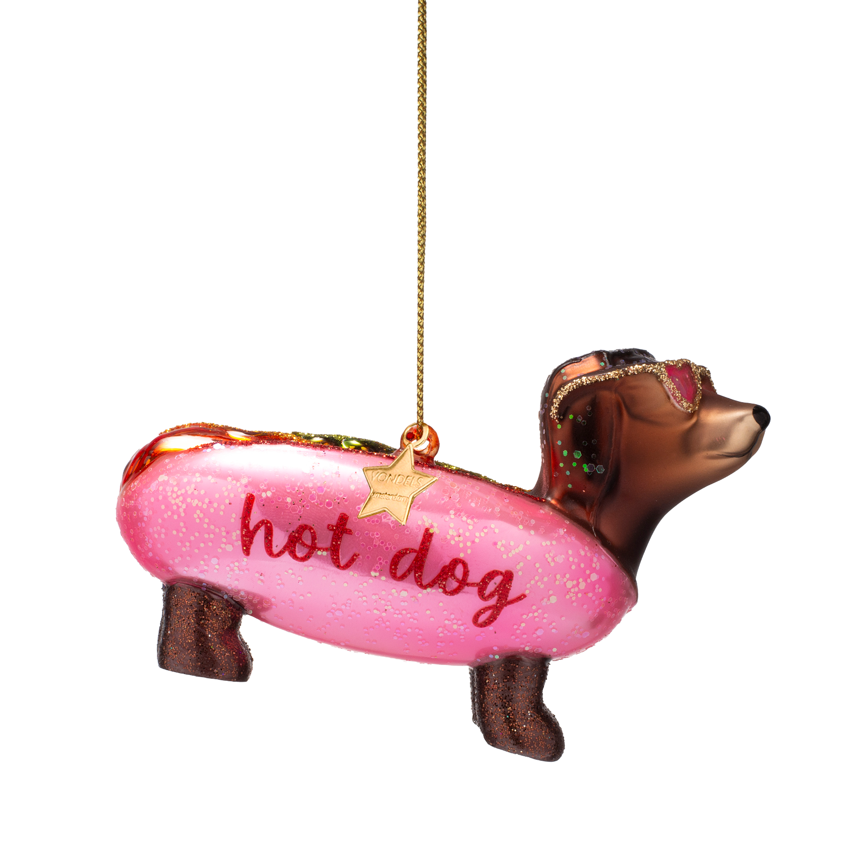 Ornament aus Glas, kaugummirosa Hotdog-Dackel, H6cm
