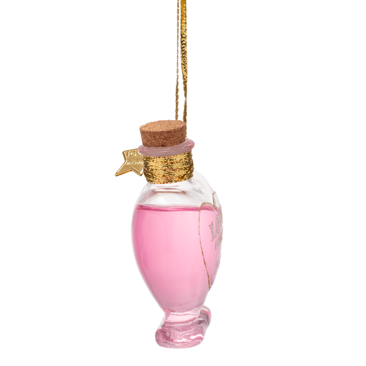 Ornament glass pink bottle w/love potion H9cm