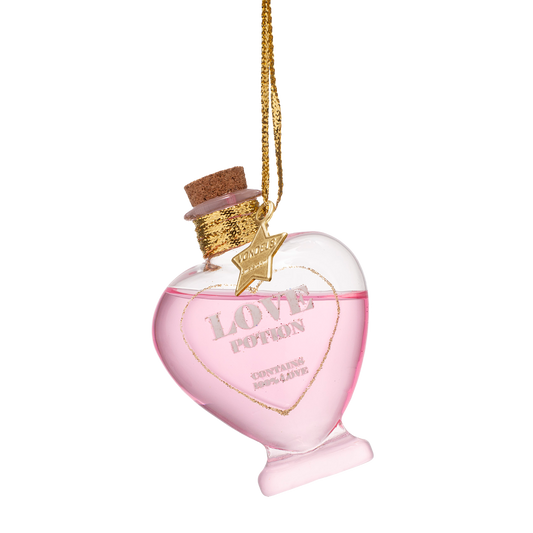 Ornament glass pink bottle w/love potion H9cm