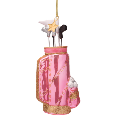 Dekorative Golftasche aus opalrosa Glas, Höhe 13 cm