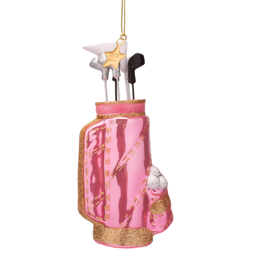 Ornament glass opal pink golf bag H13cm