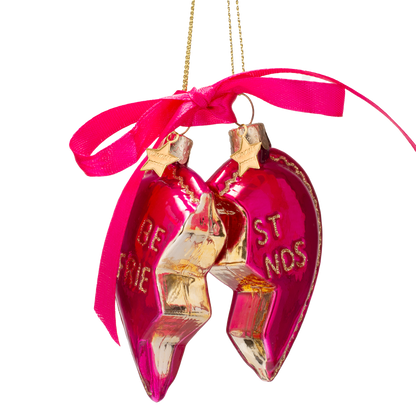 Ornamentglas, himbeerrosa, Set mit Herzmotiven für beste Freundinnen, H8