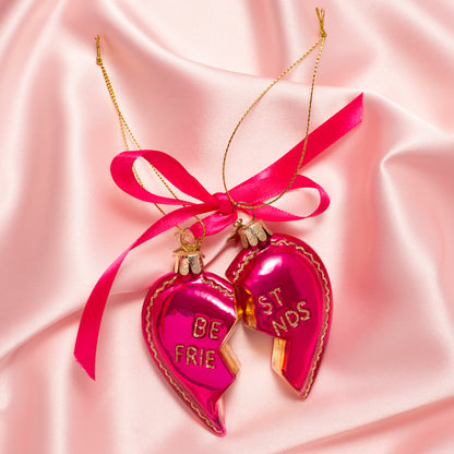 Ornamentglas, himbeerrosa, Set mit Herzmotiven für beste Freundinnen, H8