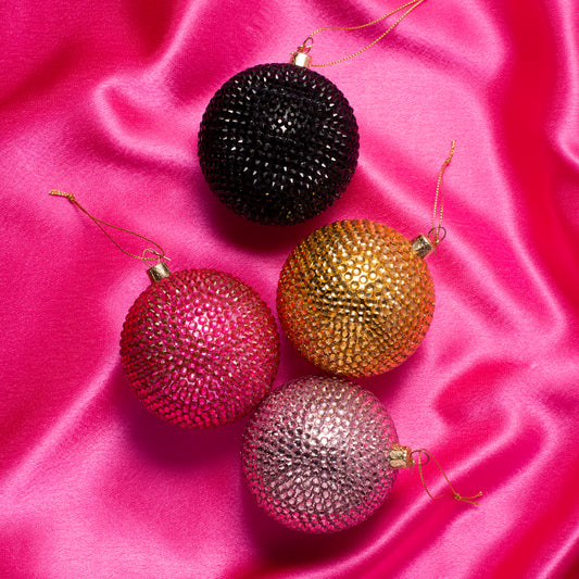 Bauble glass raspberry pink allover diamond H8cm