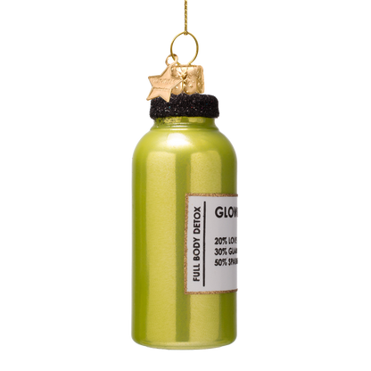 Ornament glass bright light green bottle w/glow juice H10cm