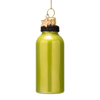 Ornament glass bright light green bottle w/glow juice H10cm