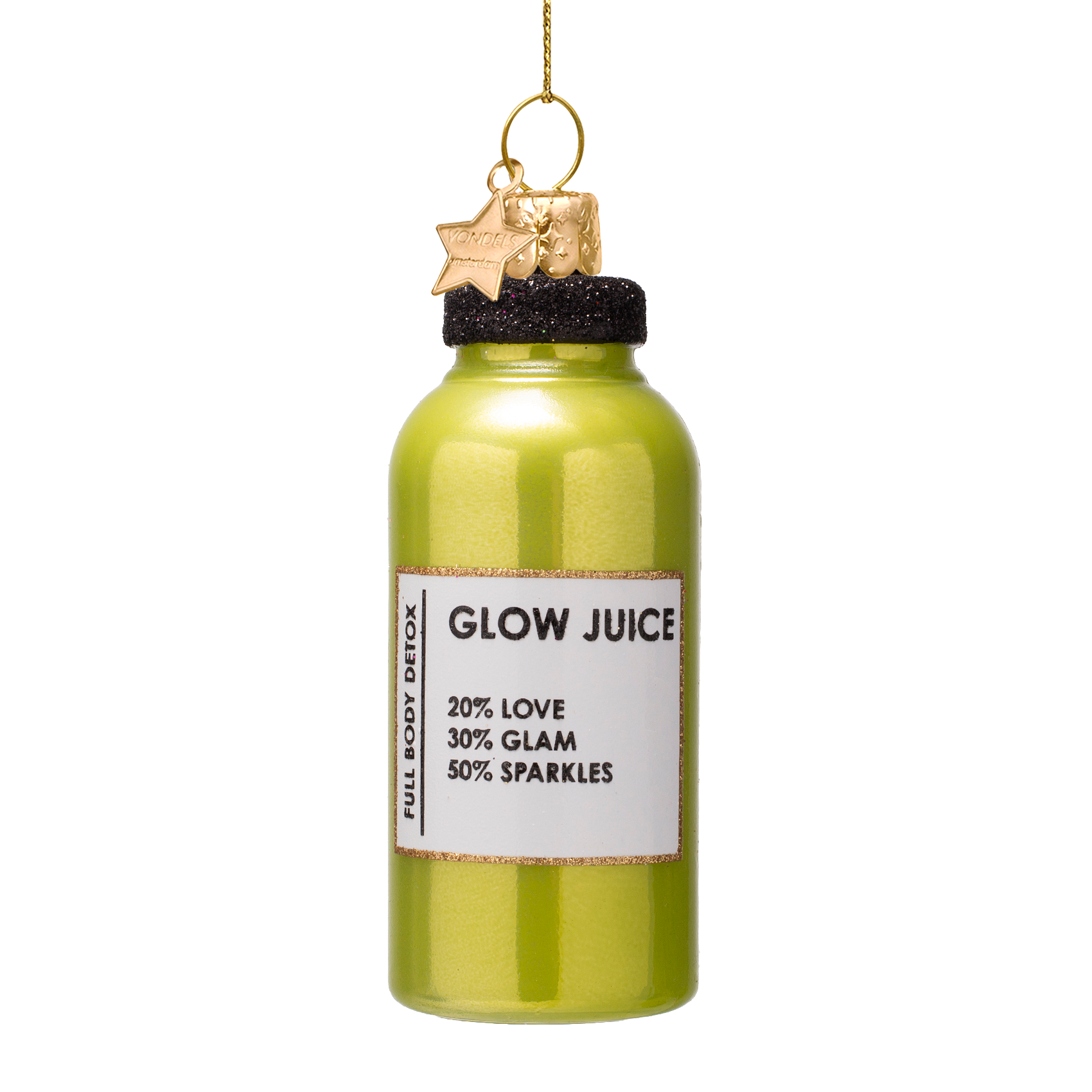 Ornament glass bright light green bottle w/glow juice H10cm