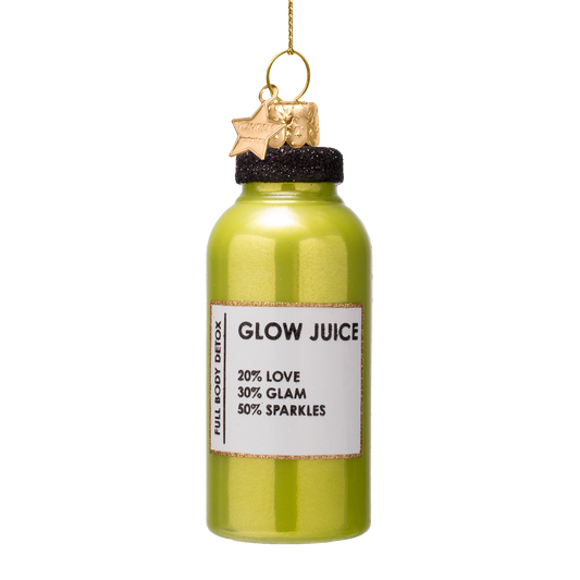 Ornament glass bright light green bottle w/glow juice H10cm