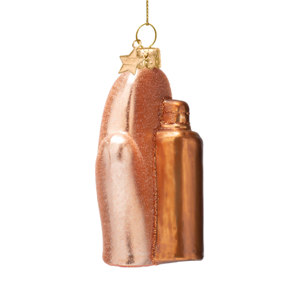 Ornamentglas, matt pfirsichfarbener Selbstbräunungsschaum mit Handschuh, H 12 cm