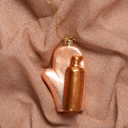 Ornamentglas, matt pfirsichfarbener Selbstbräunungsschaum mit Handschuh, H 12 cm