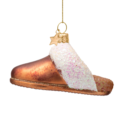 Ornament glass brown suede slippers H5.5cm