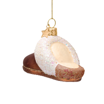 Ornament glass brown suede slippers H5.5cm