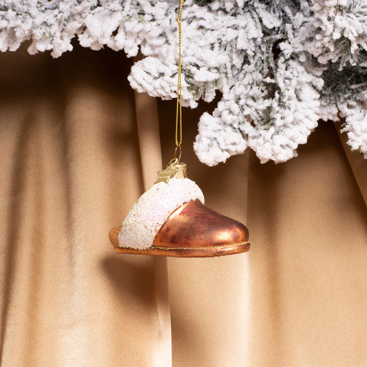 Ornament glass brown suede slippers H5.5cm