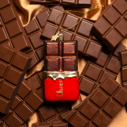 Ornament aus Glas, dunkelbraune Schokoladentafel, Höhe 9 cm